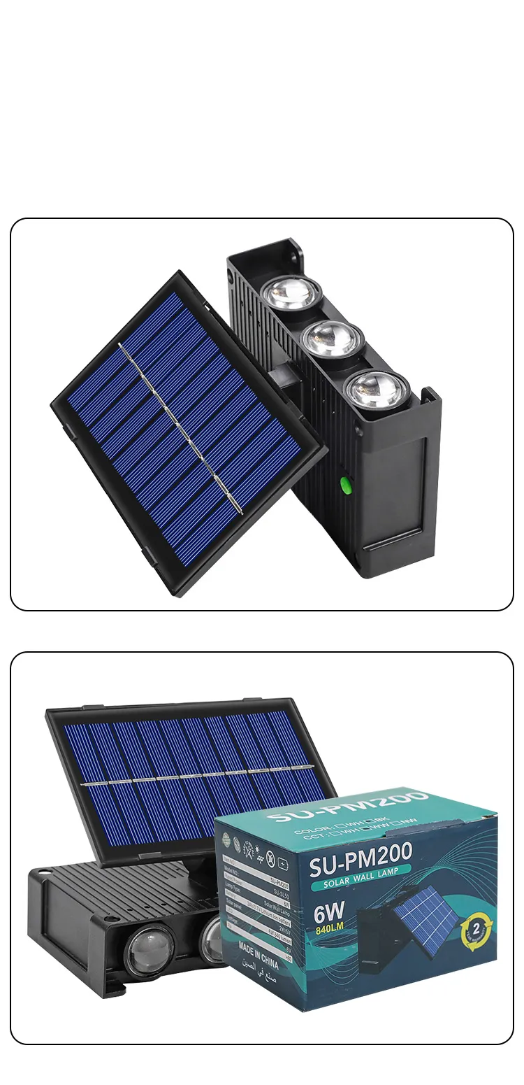 Foco Solar Aplique Bidireccional 6 LED Luz Calida