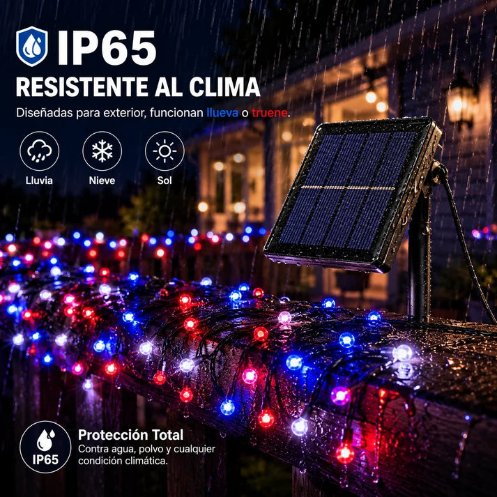 Pack 2 Guirnaldas Luces Solares LED IP65 para Fiestas Patrias Chile Jardín Terraza Exterior
