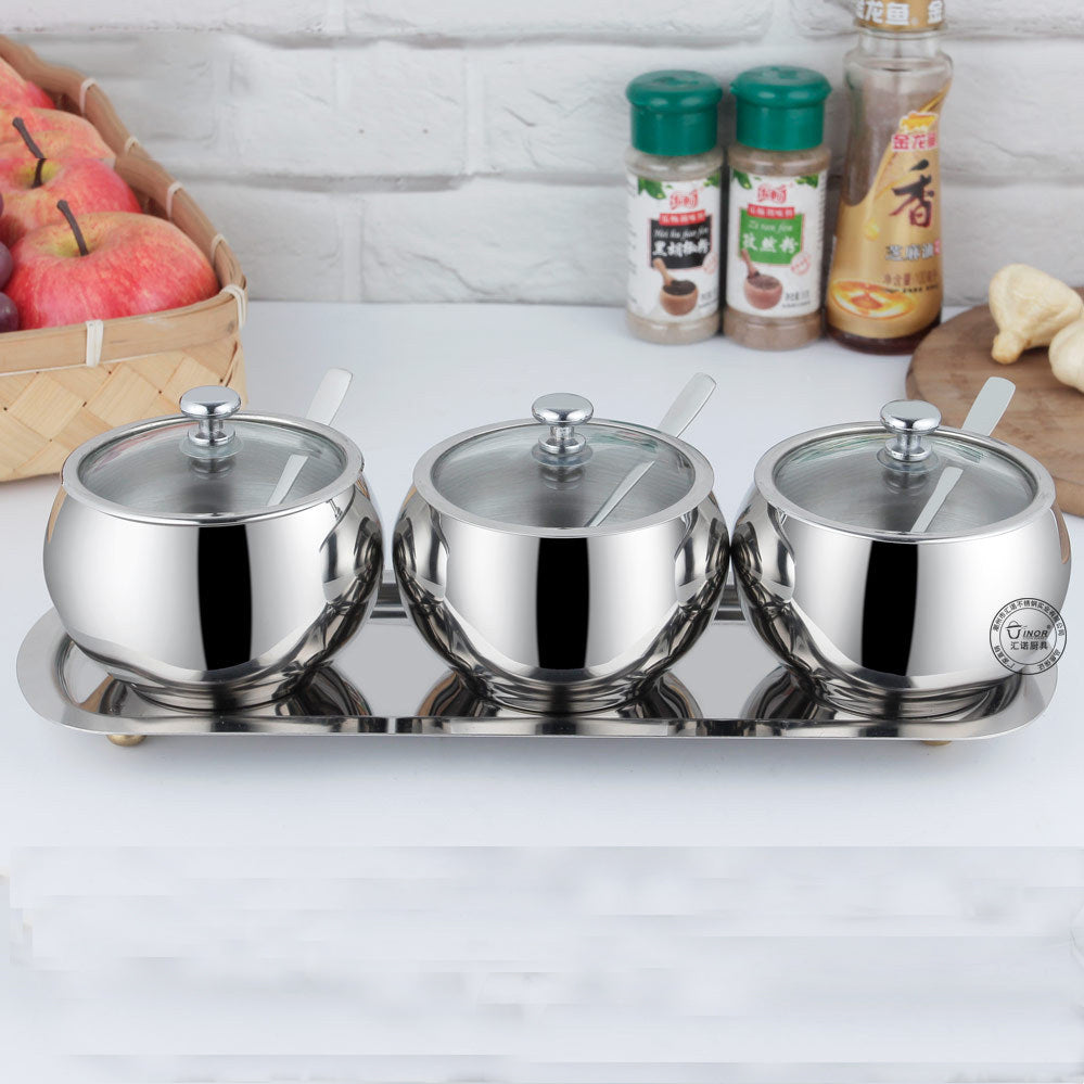 Set Condimentero Acero Inoxidable 3 Pzs Con Bandeja