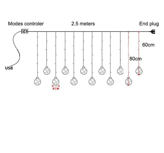 LUZ SOLAR NAVIDEÑA LED ESTILO CORTINA BOLA DE LOS DESEOS 2.5 MTS.