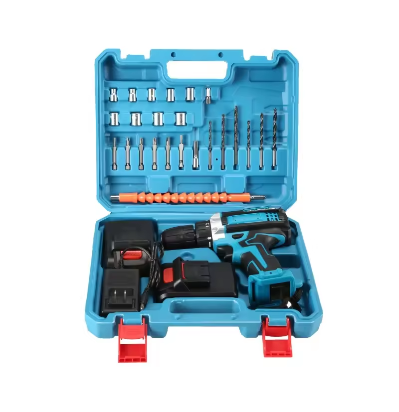 Taladro Percutor Inalámbrico 24 Piezas + 2 Baterías 3ah Turquesa 60hz