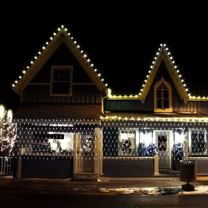 Luces Solares Malla Estrella Luz Calida Navidad 88led