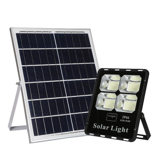 REFLECTOR SOLAR LED CUERPO ALUMINIO NEGRO 100W BATERIA LiFePo4 15AH