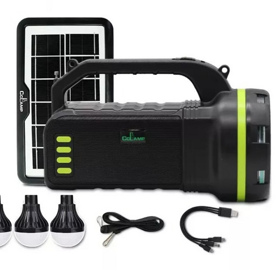 KIT SOLAR DE CAMPING RADIO BLUETOOTH, LINTERNA Y AMPOLLETAS
