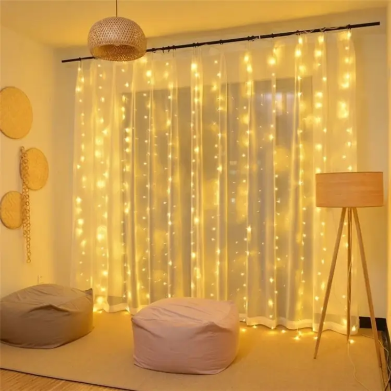 Cortina Led Solar Cable Impermeable 2x2mts Hada Luz Cálida