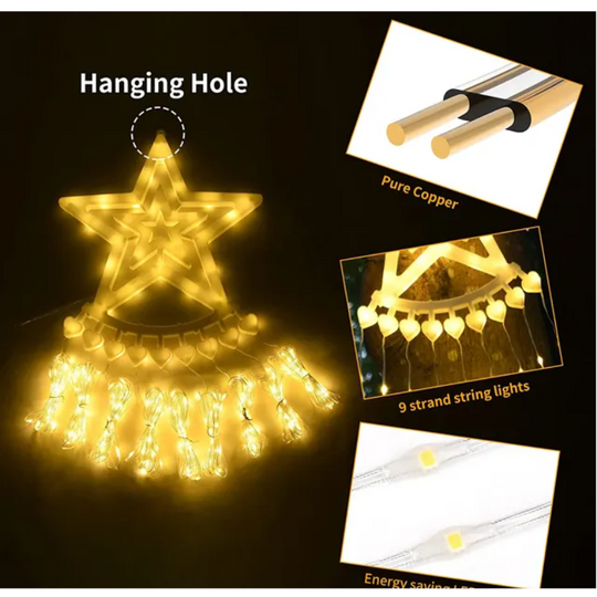 LUZ SOLAR LED CASCADA ESTRELLA 3 MTS. LUZ MULTICOLOR / CALIDA