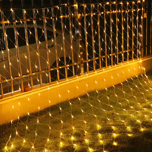 Luces Solares Malla Estrella Luz Calida Navidad 88led