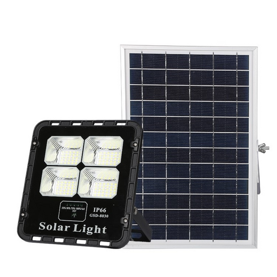 REFLECTOR SOLAR LED CUERPO ALUMINIO NEGRO 30W BATERIA LiFePo4 5AH