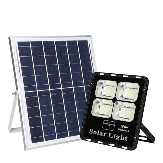 REFLECTOR SOLAR LED CUERPO ALUMINIO NEGRO 50W BATERIA LiFePo4 10AH