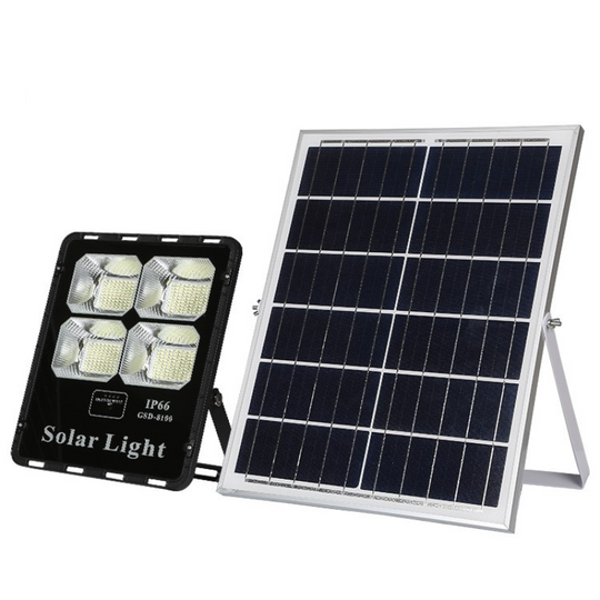 REFLECTOR SOLAR LED CUERPO ALUMINIO NEGRO 100W BATERIA LiFePo4 15AH