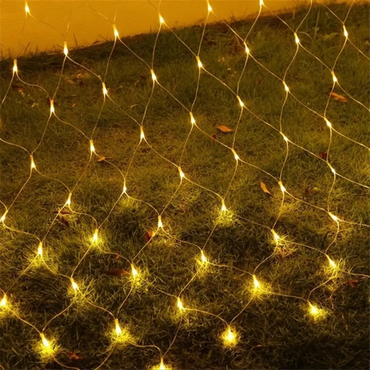Luces Solares Malla Estrella Luz Calida Navidad 88led