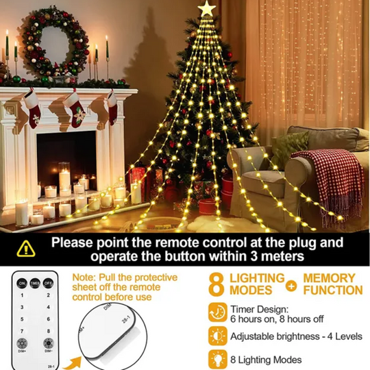 LUZ SOLAR LED CASCADA ESTRELLA 3 MTS. LUZ MULTICOLOR / CALIDA