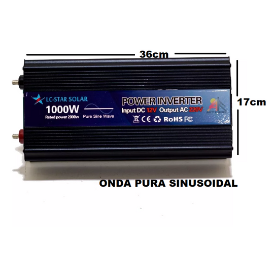 INVERSOR SOLAR ONDA PURA 1000 W / 12 V SISTEMA FOTOVOLTAICO