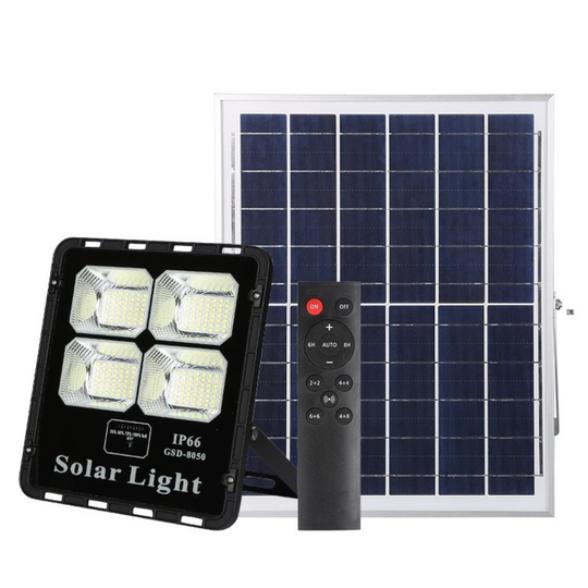 REFLECTOR SOLAR LED CUERPO ALUMINIO NEGRO 50W BATERIA LiFePo4 10AH