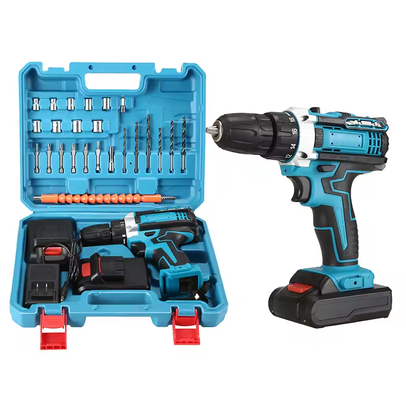 Taladro Percutor Inalámbrico 24 Piezas + 2 Baterías 3ah Turquesa 60hz