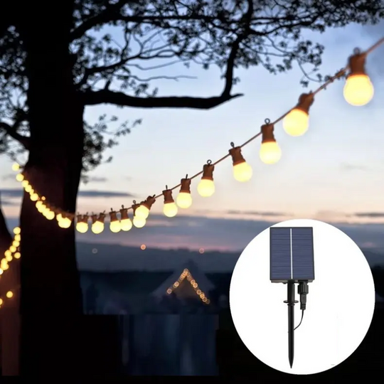 GUIRNALDA SOLAR AMPOLLETAS LED LUZ CÁLIDA 3500K