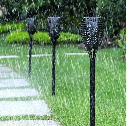 Pack X4 Estaca Solar Antorcha Fuego Impermeable Decoración