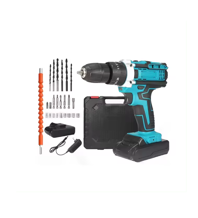 Taladro Percutor Inalámbrico 24 Piezas + 2 Baterías 3ah Turquesa 60hz