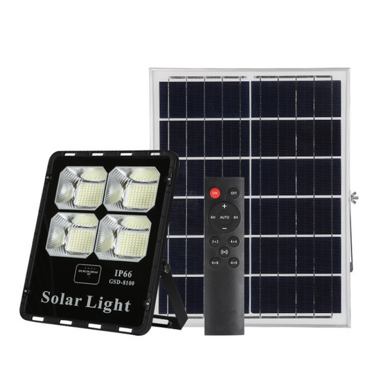 REFLECTOR SOLAR LED CUERPO ALUMINIO NEGRO 100W BATERIA LiFePo4 15AH