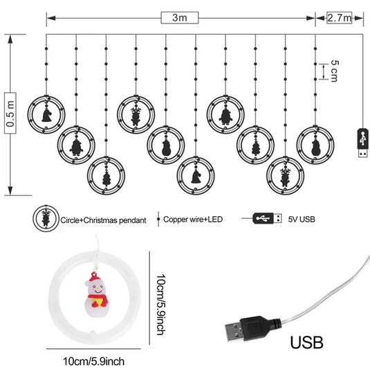 LUZ ELÉCTRICA NAVIDEÑA TIPO CASADA DE AROS 3MTS