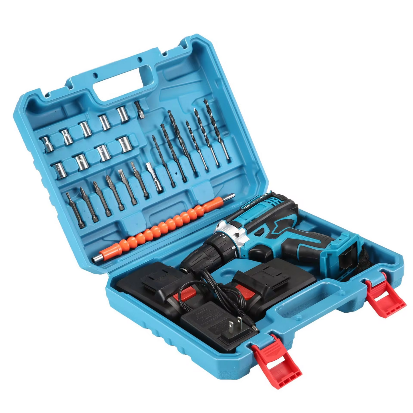 Taladro Percutor Inalámbrico 24 Piezas + 2 Baterías 3ah Turquesa 60hz