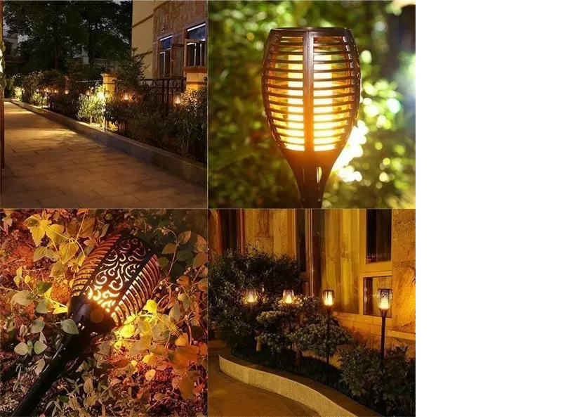 Pack X4 Estaca Solar Antorcha Fuego Impermeable Decoración