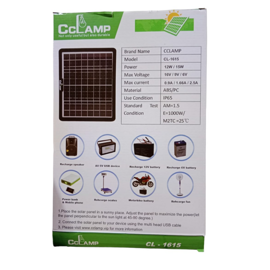 CARGADOR PANEL SOLAR 15W MULTIFUNCIONAL 16V