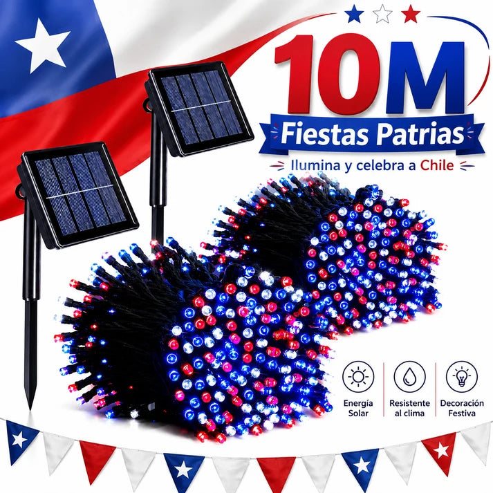 Pack 2 Guirnaldas Luces Solares LED IP65 para Fiestas Patrias Chile Jardín Terraza Exterior