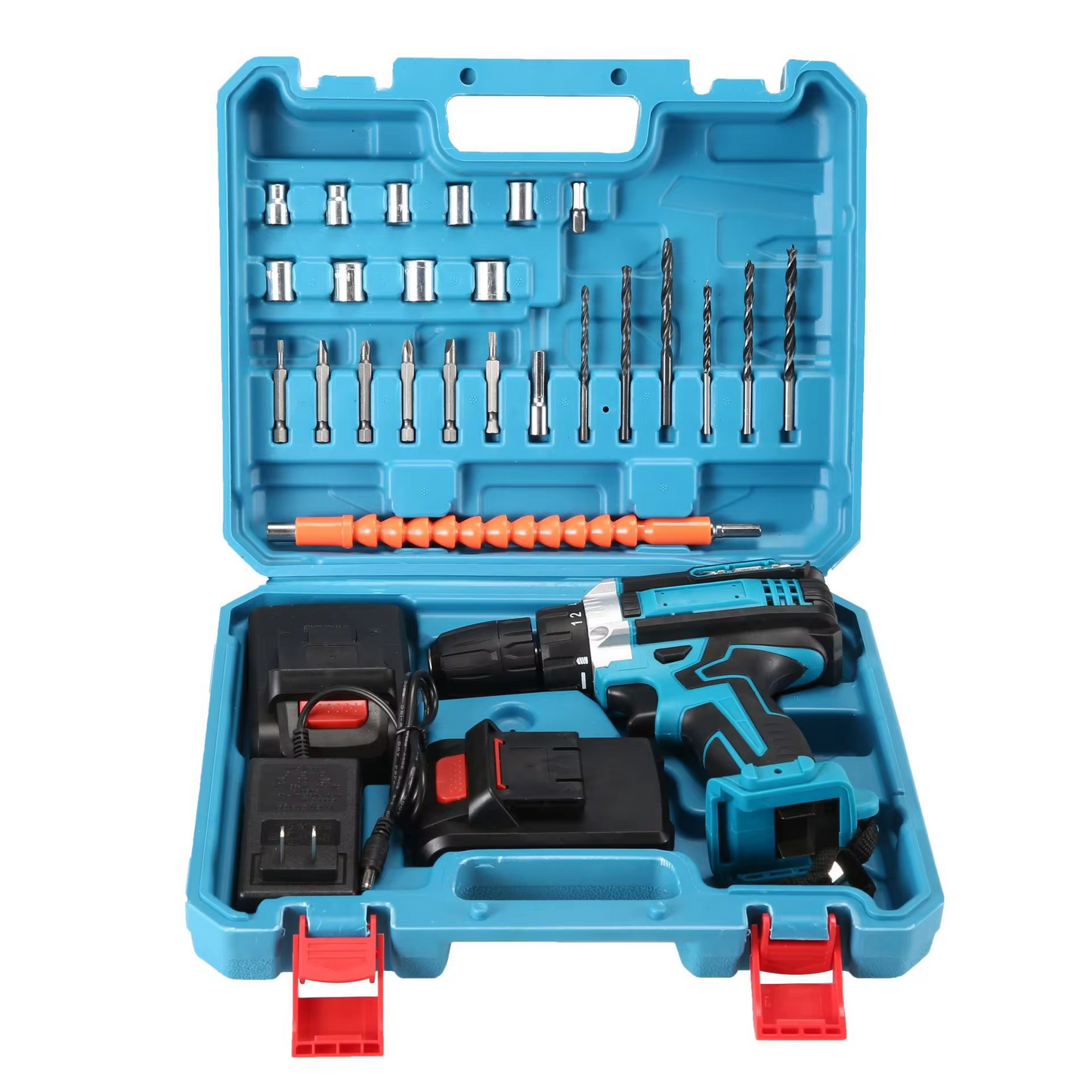 Taladro Percutor Inalámbrico 24 Piezas + 2 Baterías 3ah Turquesa 60hz