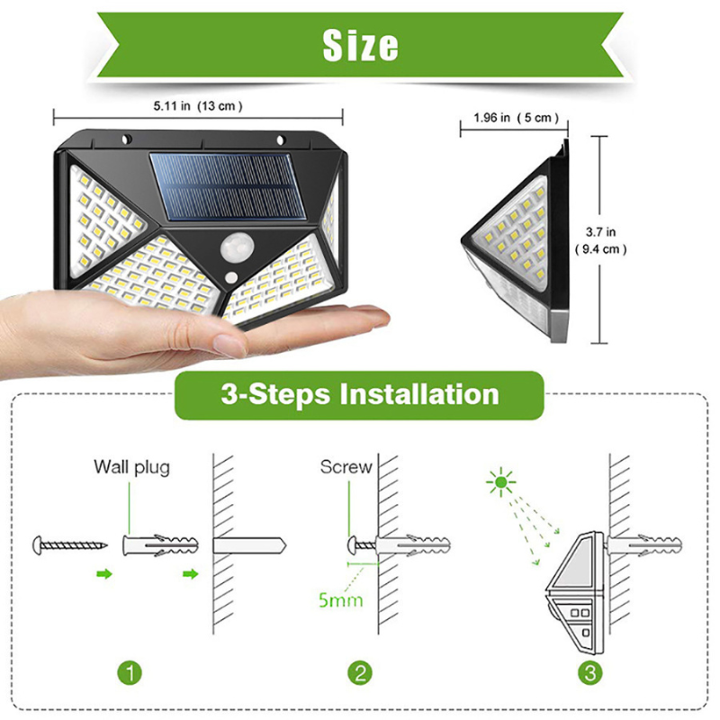 PACK X 4 FOCO SOLAR APLIQUE 100 LED
