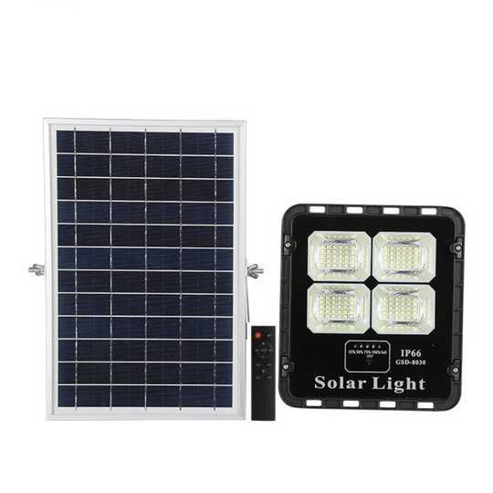 REFLECTOR SOLAR LED CUERPO ALUMINIO NEGRO 30W BATERIA LiFePo4 5AH