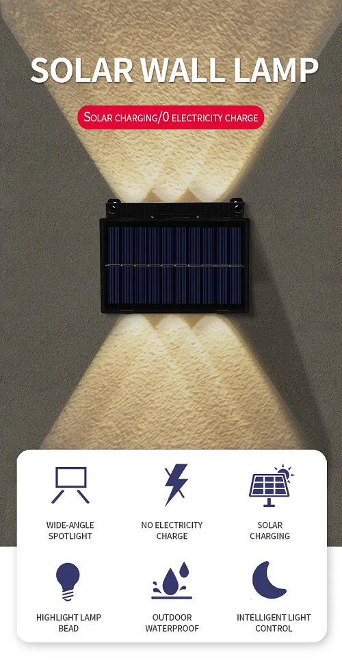 Foco Solar Aplique Bidireccional 6 LED Luz Calida