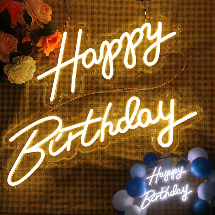 Letrero Neón Led Happy Birthday Luz Blanca 220v