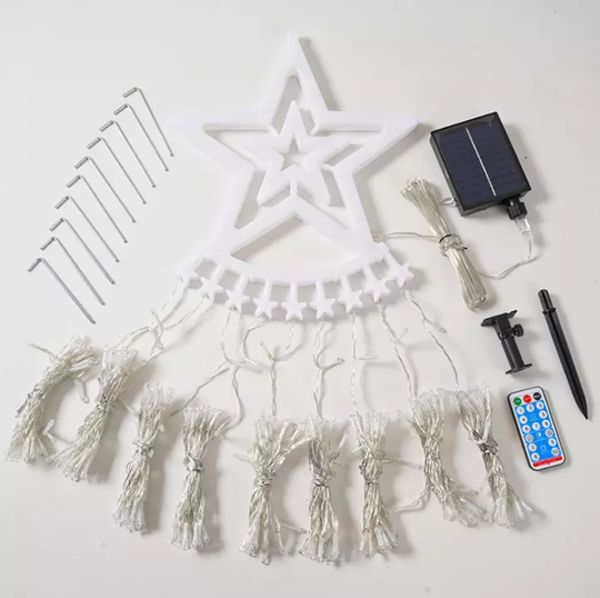 LUZ SOLAR LED CASCADA ESTRELLA 3 MTS. LUZ MULTICOLOR / CALIDA