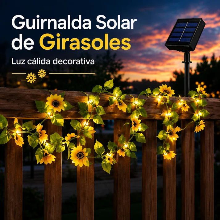 Guirnalda Solar Girasol 5m Luz Cálida para Jardín
