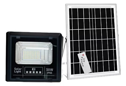 Reflector Luz Led 50w Con Panel Solar De Carga Externa Ip66