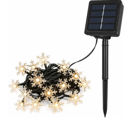 Guirnalda Solar Copos de Nieve 5 m con 20 LED Cálidos para Navidad