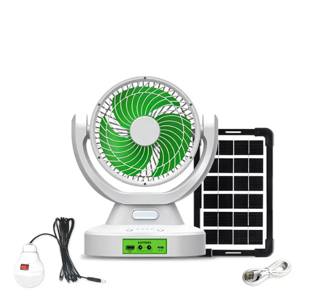 Ventilador Solar Portátil 2 en 1 con Lámpara LED y Panel 6V para Camping, Hogar y Emergencias