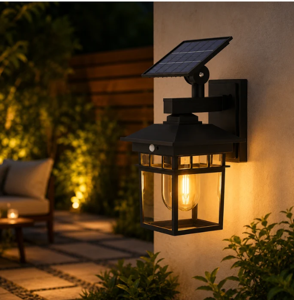 Lámpara Solar de Pared Exterior Luz Cálida con Sensor para Patio Jardín y Terraza