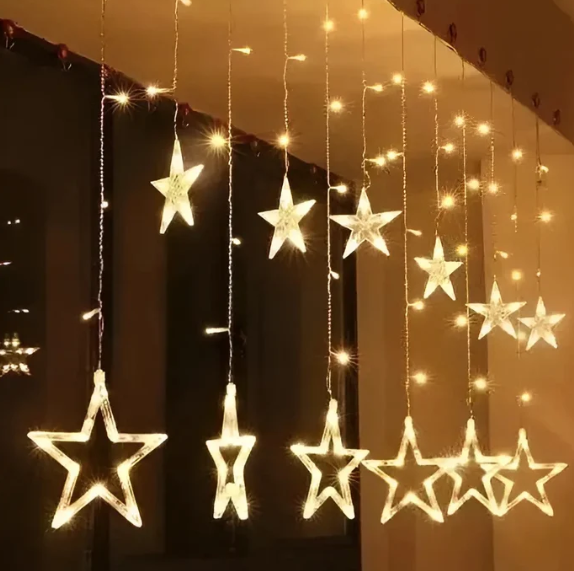 Guirnalda Solar de Estrellas 3 x 1 m para Navidad y Fiestas Patrias