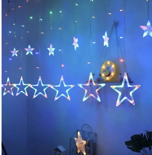 Guirnalda Solar de Estrellas 3 x 1 m para Navidad y Fiestas Patrias