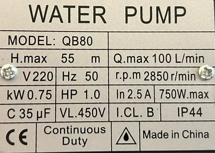 Bomba Agua Periférica Qb80 1 Hp 220v 55 Metros