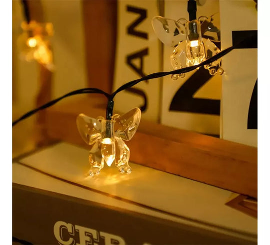 LUZ SOLAR 50 LED CÁLIDA ESTILO GUIRNALDA CON FORMA DE MARIPOSA 7 MTS.