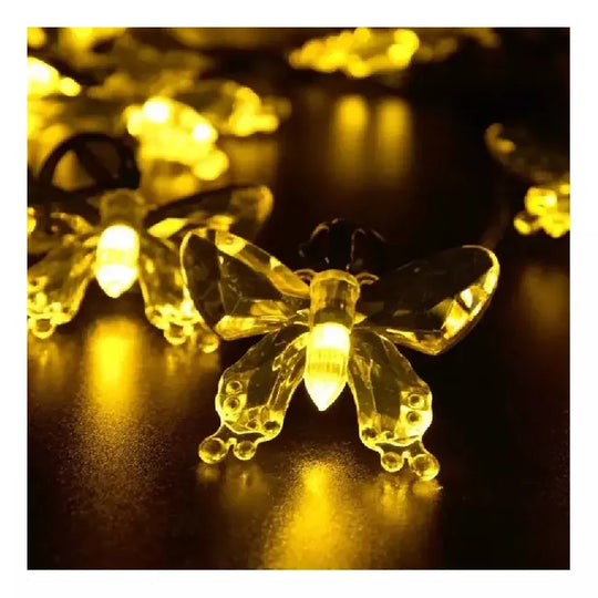 LUZ SOLAR 50 LED CÁLIDA ESTILO GUIRNALDA CON FORMA DE MARIPOSA 7 MTS.