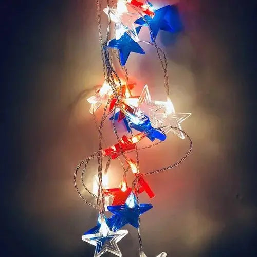 Guirnalda Terraza Solar 10mtr Estrellas Fiestas Patrias Color De Las Luces Rojo/blanco/azul