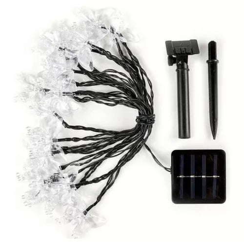 LUZ SOLAR 50 LED CÁLIDA ESTILO GUIRNALDA CON FORMA DE MARIPOSA 7 MTS.