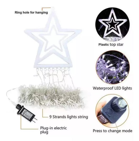 LUZ SOLAR LED CASCADA ESTRELLA 3 MTS. LUZ MULTICOLOR / CALIDA