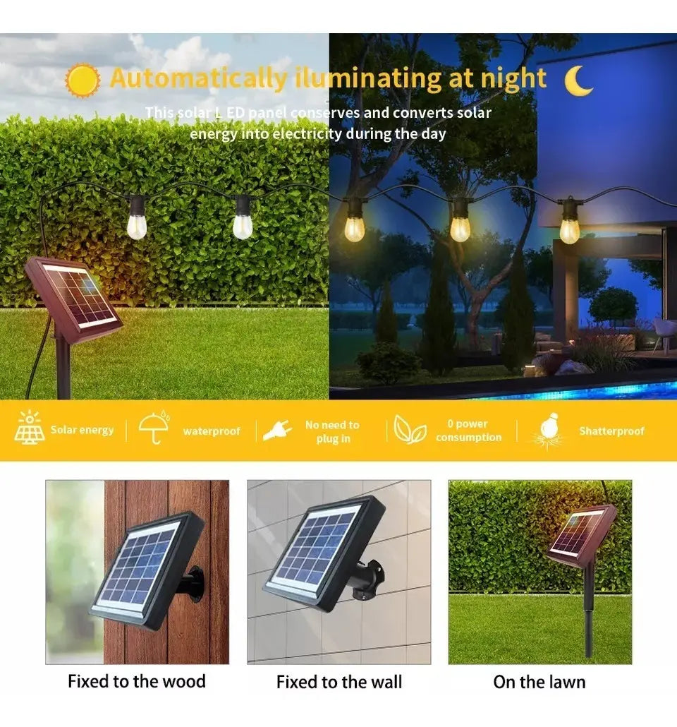 Guirnalda Solar Led 10 Ampolletas 5 Metros Luz Cálida 2700k