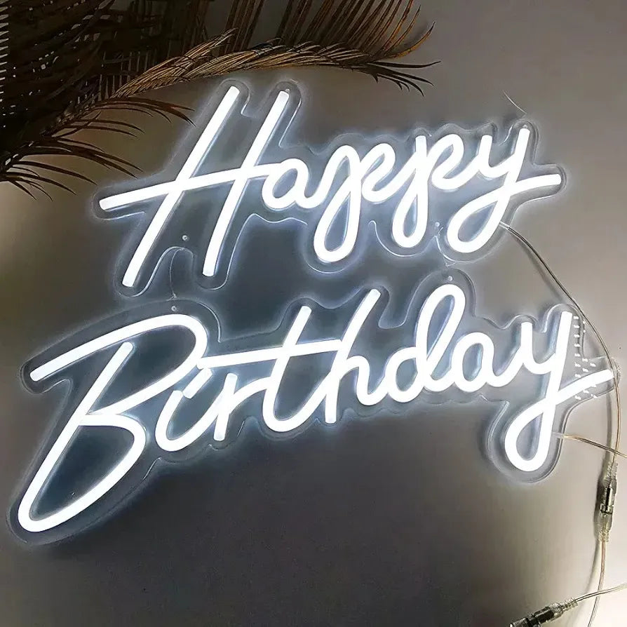 Letrero Neón Led Happy Birthday Luz Blanca 220v