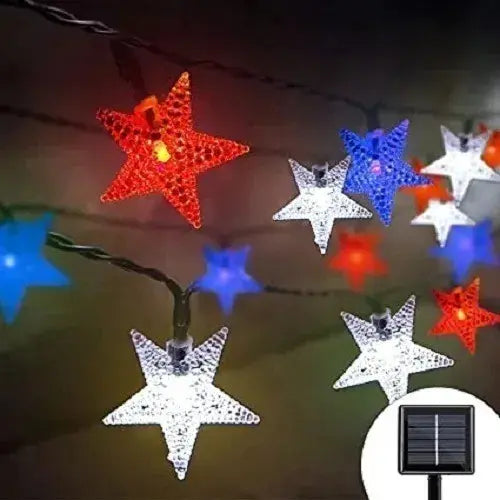 Guirnalda Terraza Solar 10mtr Estrellas Fiestas Patrias Color De Las Luces Rojo/blanco/azul